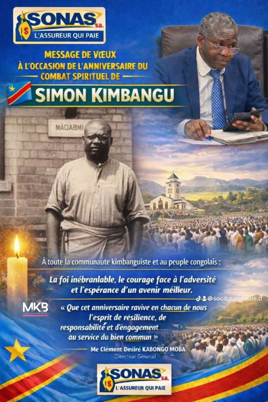 Message de la SONAS S.A. et de son Directeur Général à l&rsquo;occasion de la journée du Combat de Simon Kimbangu et de la Conscience Africaine